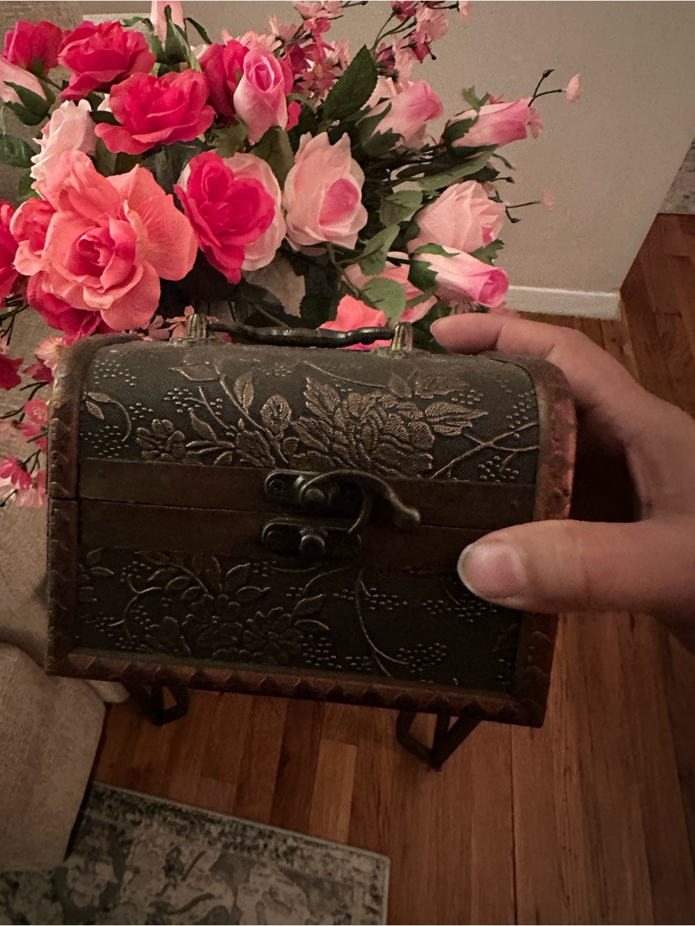 Decorative Embossed Chest Jewelry Box - Brown